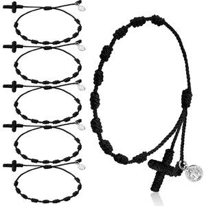 Black Men's/Women's St Benedict Medal Rosary Bracelet Adjustable Cord Chain